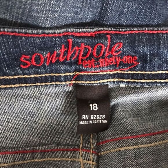 Southpole Jeans Size 18 Mid Rise Medium Wash Embroidered Pockets Red Stitching - Picture 7 of 13